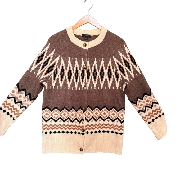 J.Crew Fair Isle Merino Wool-Blend Cardigan – Women’s Sz M - Picture 2 of 13